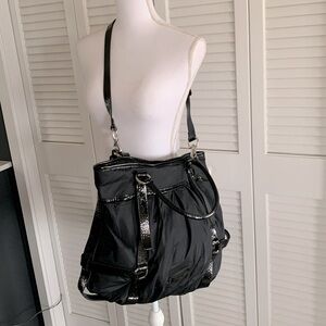 Cole Haan Kyle NS Tote Bag Black Nylon Patent Leather Harness w/ Crossbody Purse